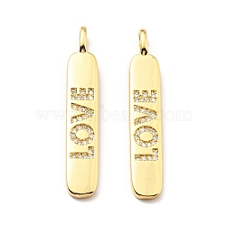 Brass Micro Pave Clear Cubic Zirconia Pendants, Cadmium Free & Lead Free, Oval with Word Love, Real 18K Gold Plated, 38x6.5x2.5mm, Hole: 2.5x5mm(KK-G416-08G)
