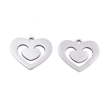 201 Stainless Steel Pendants, Laser Cut, Heart, Stainless Steel Color, 16x19x0.9mm, Hole: 1.8mm
