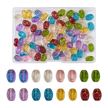 96Pcs 8 Colors Transparent Glass Beads Strands, Oval, Mixed Color, 11x8x5.5mm, Hole: 1mm, 12pcs/color