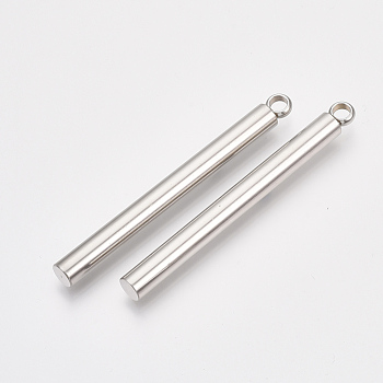 201 Stainless Steel Big Pendants, Bar, Stainless Steel Color, 55x5mm, Hole: 3mm