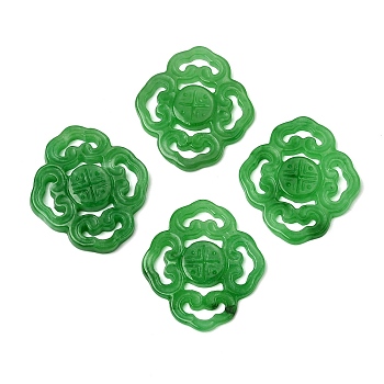 Natural Myanmar Jade Dyed Connector Charms, Carved Rhombus Links, Green, 28x25x2.5mm, Hole: 3x2mm