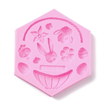 DIY Animals Food Grade Silicone Molds, Resin Casting Molds, For UV Resin, Epoxy Resin Jewelry Making, Handle & Chicken & Flower & Sheep & Rabbit & Seed & Oval & Rectangle & Basin, Pearl Pink, 125x106x14mm, Inner Diameter: 3~38x11~86mm