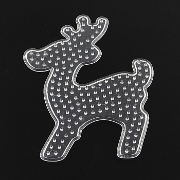 Christmas Reindeer/Stag ABC Plastic Pegboards used for 5x5mm DIY Fuse Beads, Clear, 130x95x5mm