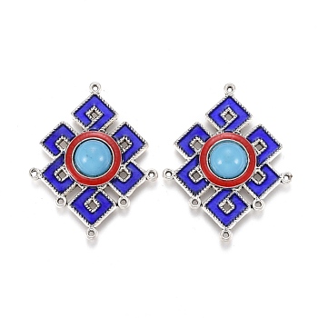 Alloy Enamel Chanderlier Component Links, with Resin, Cadmium Free & Lead Free, Knot, Antique Silver, Blue, 44x35x6mm, Hole: 1mm