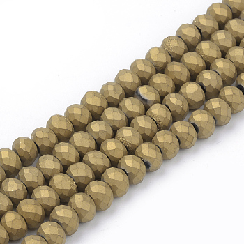 Electroplate Glass Beads Strands, Faceted, Matte Style, Rondelle, Goldenrod, 4mm, Hole: 1mm, about 150pcs/strand, 18.9 inch
