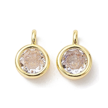 Brass Micro Pave Clear Cubic Zirconia Pendants, Round Charms, Real 18K Gold Plated, 9x6x3.5mm, Hole: 2mm