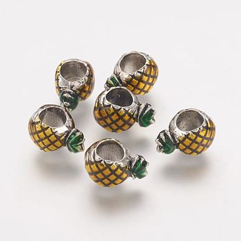 Tibetan Style Alloy European Beads, with Enamel, Pineapple, Antique Silver, 12x6x8mm, Hole: 5mm