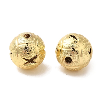 Rack Plating Brass Beads, Texture Round, Cadmium Free & Lead Free, Long-Lasting Plate, Real 18K Gold Plated, 10mm, Hole: 2mm