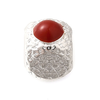 925 Sterling Silver Enamel Beads, Silver Color Pated, Cube, Red, 5.5x4.5x4.5mm, Hole: 1.6mm