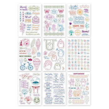 Globleland 9 Sheets 9 Style PVC Plastic Stamps, for DIY Scrapbooking, Photo Album Decorative, Cards Making, Stamp Sheets, Mixed Patterns, 16x11x0.3cm, 1 sheet/style