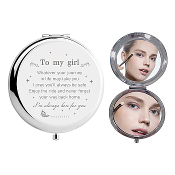 304 Stainless Steel Customization Mirror, Flat Round with Word, Butterfly Farm, 7x6.5cm