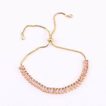 Tennis Bracelet, Golden Brass Link Chains Slider Bracelet for Women, Pink, No Size