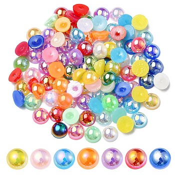 ABS Imitation Pearl Cabochons, AB Color Plated, Dome/Half Round, Mixed Color, 6x3mm