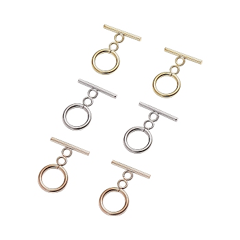 Vacuum Plating 304 Stainless Steel Ring Toggle Clasps, Mixed Color, Ring: 19x14x2mm, Hole: 3mm, Bar: 20x7x2mm, Hole: 3mm, 3 colors, 4set/color, 12set/bag