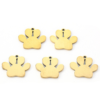 Vacuum Plating 304 Stainless Steel Charms, Laser Cut, Dogs Paw Print, Golden, 13x15x1mm, Hole: 1.2mm