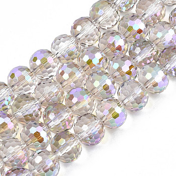 Electroplate Transparent Glass Beads Strands, Faceted, Round, Violet, 10x9mm, Hole: 1.5mm, about 72pcs/strand, 25.98 inch(66cm)