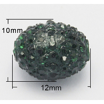 Resin Rhinestone Beads, Oval, Dark Green, 12x10mm, Hole: 1.5mm(RESI-Q018-4)