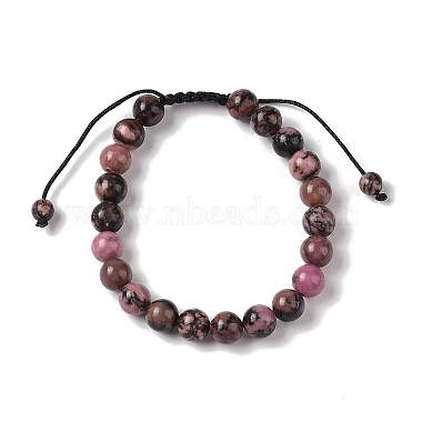 8mm Round Natural Rhodonite Braided Bead Bracelets(BJEW-C067-01B-13)-2