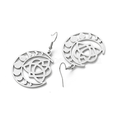 304 Stainless Steel Moon Phase with Sailor's Knot Asymmetrical Earrings(EJEW-P222-07P)-2