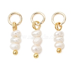 Natural Freshwater Pearl Rondelle Beaded Charms, with 304 Stainless Steel Findings, Antique White, Golden, 11~12x3.5~4x3~3.5mm, Jump Ring: 5.1x0.8mm, Inner Diameter: 3.3mm(PALLOY-JF04994-02)