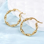 201 Stainless Steel Hoop Earrings, with 304 Stainless Steel Pin, Hypoallergenic Earrings, Twisted Ring Shape, Golden, 9 Gauge, 21x3mm, Pin: 0.7mm(EJEW-A054-05C-G)