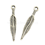 Tibetan Style Alloy Pendants, Lead Free & Cadmium Free, Leaf, Antique Silver, 29x5x2mm, Hole: 2mm, about 1600pcs/1000g(TIBEP-A56-AS-RS)