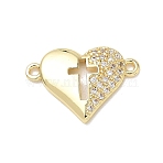 Brass Micro Pave Clear Cubic Zirconia Connector Charms, Heart with Hollow Cross Links, Long-Lasting Plated, Lead Free & Cadmium Free, Real 18K Gold Plated, 14x20x2.5mm, Hole: 1.4mm(KK-E796-05G)