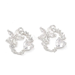 Brass Micro Pave Clear Cubic Zirconia Pendants, Flower with Heart Charms, 925 Sterling Silver Plated, 18x17x4mm, Hole: 1.4mm(KK-C168-06S)