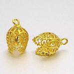 Brass Filigree Bead Cap Bails, Hollow Leaf, 4-Petal, Golden, 19x12x12mm, Hole: 2mm(KK-H0005-02G)