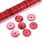 Natural Freshwater Shell Beads Strands, Disc, Dyed, Heishi Beads, Crimson, 9~10.5x0.5~3mm, Hole: 1mm, about 202~211pcs/strand, 15.16~15.75 inch(38.5~40cm)(SHEL-N037-03A-04)