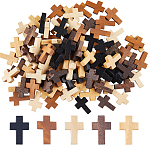 100Pcs 5 Styles Wood Pendants, Dyed, Religion Cross Charms, Mixed Color, 21~22x14~15x4~5mm, Hole: 1.8~2mm, 20pcs/style(WOOD-SC0001-52A)