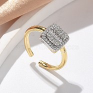 Brass Micro Pave Clear Cubic Zirconia Cuff Rings for Women, Square, Platinum & Golden, 10.5x10mm(RJEW-U041-09G)