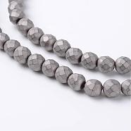 Faceted Round Non-Magnetic Synthetic Hematite Beads Strands, Frosted, 4mm, Hole: 1mm, about 99pcs/strand, 15.7 inch(G-D800-02)