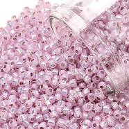 TOHO Round Seed Beads, Japanese Seed Beads, (2120) Silver Lined Light Pink Opal, 11/0, 2.2mm, Hole: 0.8mm, about 1103pcs/10g(X-SEED-TR11-2120)