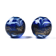Handmade Gold Sand Lampwork Beads, Round, Medium Blue, 9~10x8~10mm, Hole: 1.6mm(LAMP-N028-001D)