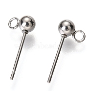 Original Color 304 Stainless Steel Ball Post Stud Earring Findings, with Loop, Stainless Steel Color, 16x6.6x4mm, Hole: 1.7mm, Pin: 0.5mm(X-STAS-C018-23P-02)