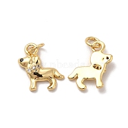 Brass Micro Pave Cubic Zirconia Pendants, with Jump Ring, Dog, Real 18K Gold Plated, 18x11x2.5mm, Hole: 3mm(KK-E068-VB789-2)
