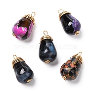 Natural Fire Crackle Agate Beads Pendants, with Real 18K Gold Plated Eco-Friendly Copper Findings, Teardrop, 18x10mm, Hole: 2.3mm(PALLOY-JF00864)