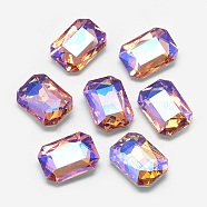 Pointed Back Glass Rhinestone Cabochons, Back Plated, Faceted, AB Color Plated, Rectangle Octagon, Dark Salmon, 14x10x4.5mm(RGLA-T019-10x14mm-04)