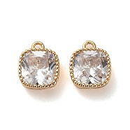 Brass Micro Pave Clear Cubic Zirconia Charms, Real 18K Gold Plated, Cube, Clear, 7x8.5x3.5mm, Hole: 1mm(KK-B110-01G-05)