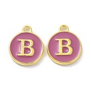 Golden Plated Alloy Enamel Charms, Cadmium Free & Lead Free, Enamelled Sequins, Flamingo, Flat Round with Letter, Letter.B, 14x12x2mm, Hole: 1.4mm(ENAM-XCP0001-13B)