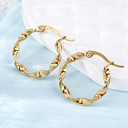 201 Stainless Steel Hoop Earrings, with 304 Stainless Steel Pin, Hypoallergenic Earrings, Twisted Ring Shape, Golden, 9 Gauge, 21x3mm, Pin: 0.7mm(EJEW-A054-05C-G)