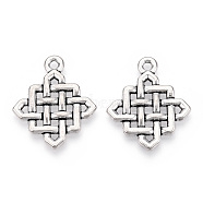 Tibetan Style Alloy Chinese Knot Pendants, Lead Free , Antique Silver, 25x21x2mm, Hole: 2mm, about 438pcs/1000g(TIBEP-872-AS-RS)