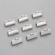 Iron Ribbon Crimp Ends, Silver Color Plated, 7x13mm, Hole: 2mm(E005Y-S)