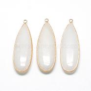 Natural White Jade Big Pendants, with Brass Findings, Dyed, teardrop, Golden, White, 55~58x18~19x7mm, Hole: 2mm(G-Q502-04)