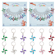 Alloy with Epoxy Resin & Crystal Rhinestone Windmill Pendant Locking Stitch Markers, 304 Stainless Steel Clasps Stitch Marker, Mixed Color, 3.6cm, 2pcs/color, 6 colors, 12pcs/set(HJEW-PH01885)