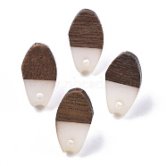 Opaque Resin & Walnut Wood Stud Earring Findings, with 304 Stainless Steel Pin, Oval, Linen, 16x9mm, Hole: 1.8mm, Pin: 0.7mm(MAK-N032-010A-B04)