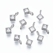 925 Sterling Silver Cubic Zirconia Charms, Nickel Free, Rhombus, Real Platinum Plated, 6x4x2mm, Hole: 1mm(STER-ZX003-02P-NF)