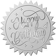 34 Sheets Happy Birthday Custom Silver Foil Embossed PET Picture Sticker, Award Certificate Seals, Metallic Stamp Seal Stickers, Word, 211x165mm, Stickers: 50mm, 12pcs/sheet(DIY-WH0528-008)
