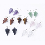 Natural & Synthetic Mixed Stone Dangle Earrings, Diamond/Cone, Platinum, 43~47mm, 15~16x26~28mm, Pin: 0.7mm(EJEW-E219-P)